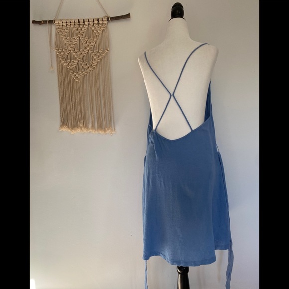 Free people Blue Mini Dress with belt tie bohemian - Picture 3 of 15